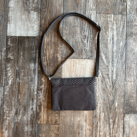 Thirty One Double Up Crossbody Purse Gray White Polka Dot With Turquoise Lining - Picture 10 of 10